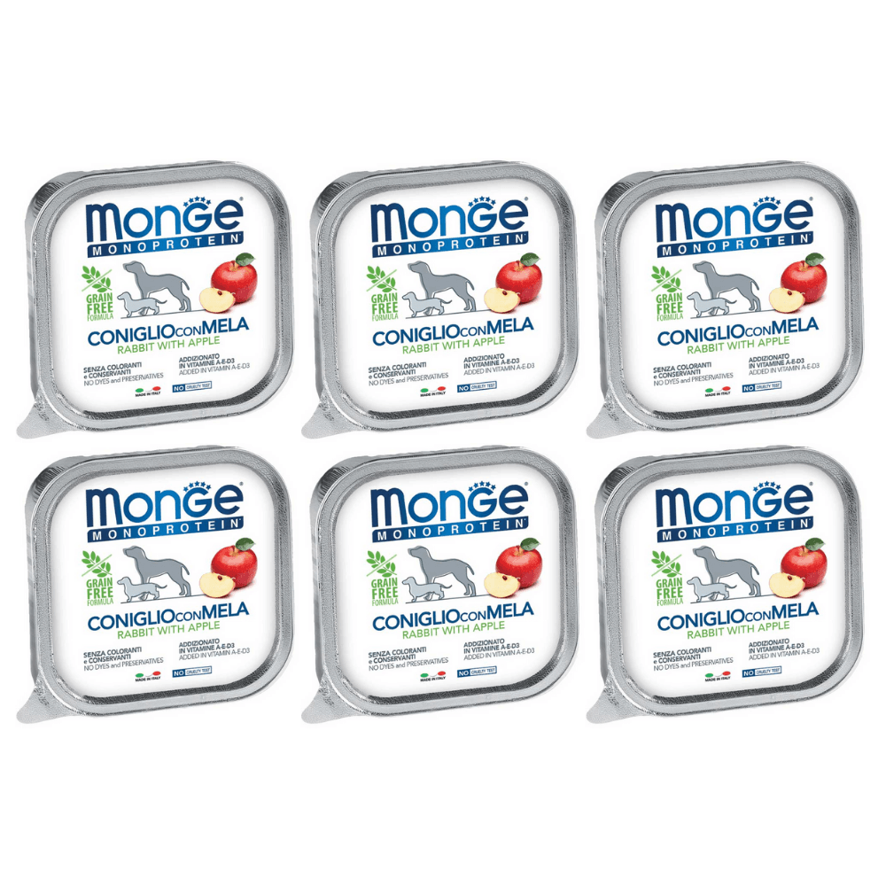 MONGE MONOPROTEIN Grain Free Adult, iepure si Mar, Bax Hrana Umeda Monoproteica, Fara Cereale, Caine (pateu) 6x150g