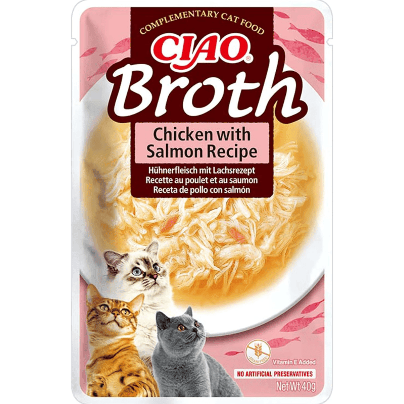 CIAO CHURU Broth Cat Food Supa Delicata de Pui cu Fulgi de Somon 40 g