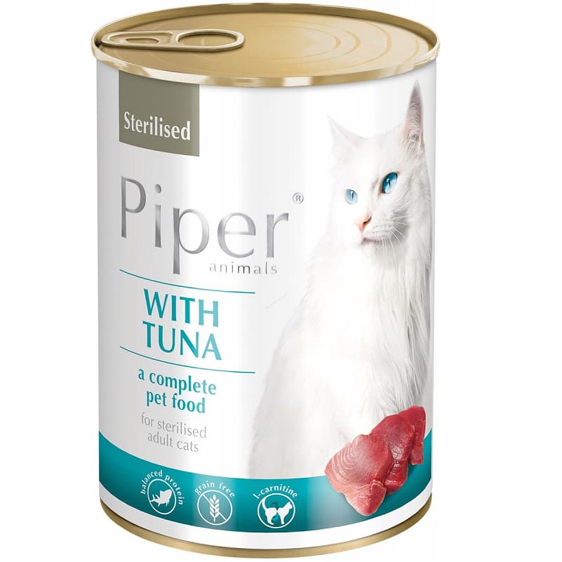 PIPER Cat Adult Sterelised, cu Ton, Set Conserve Hrana Umeda Pentru Pisici Sterilizate 6x400g