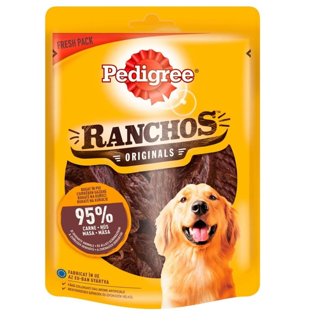 PEDIGREE Ranchos, Recompense Pentru Caini, Fasii Uscate cu Aroma de Pui, 70g