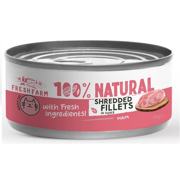 FRESH FARM Shredded Fillets, Sunca si Pui in sos, 70 g