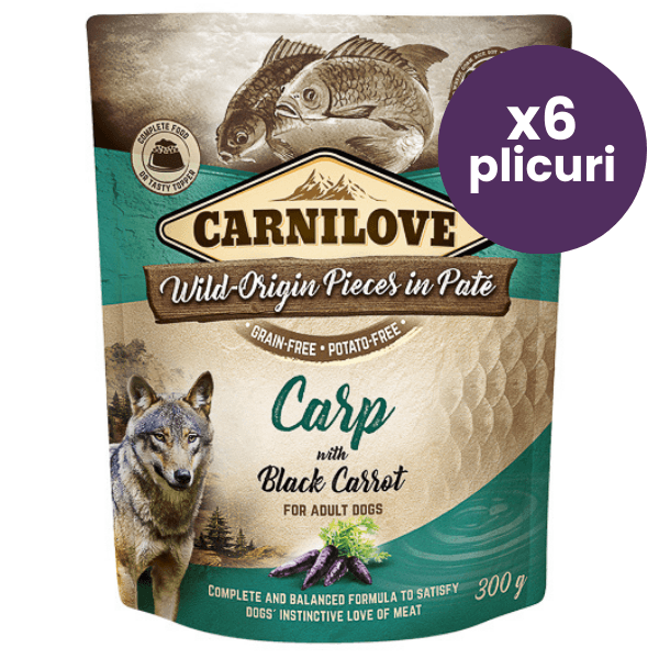 CARNILOVE Dog Pouch Pate Crap cu Morcov Negru Set 6x300 g