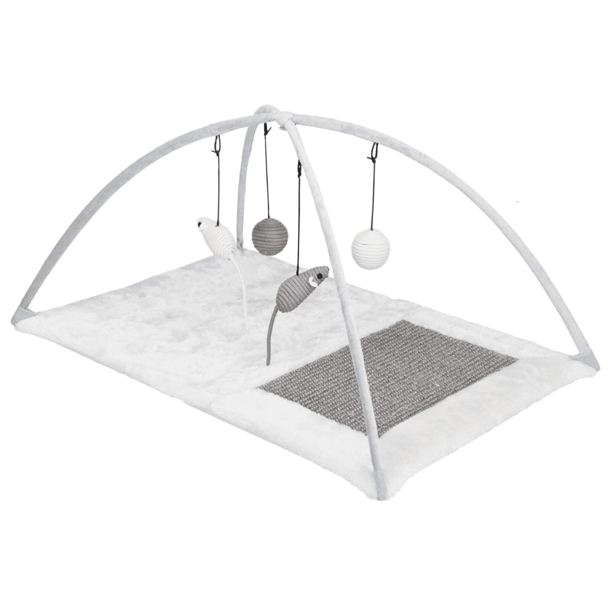 JUNIOR Covoras Pentru Zgariat cu 4 Jucarii Asortate, Gri Deschis, 60x33cm | Inaltime 42cm