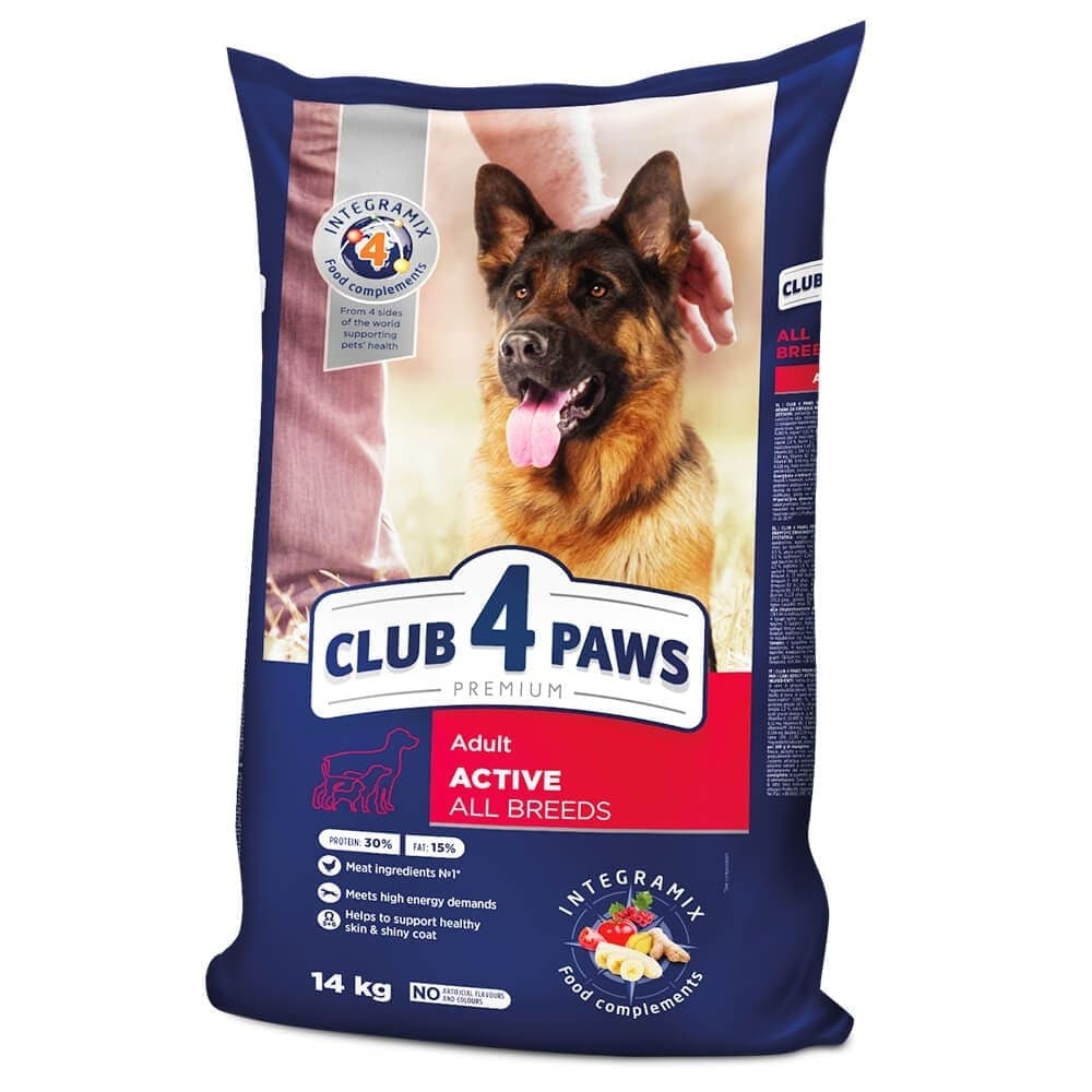 CLUB 4 PAWS Active Adult All Breeds cu Pui 14 kg | Hrana Uscata Premium pentru Caini Adulti Activi