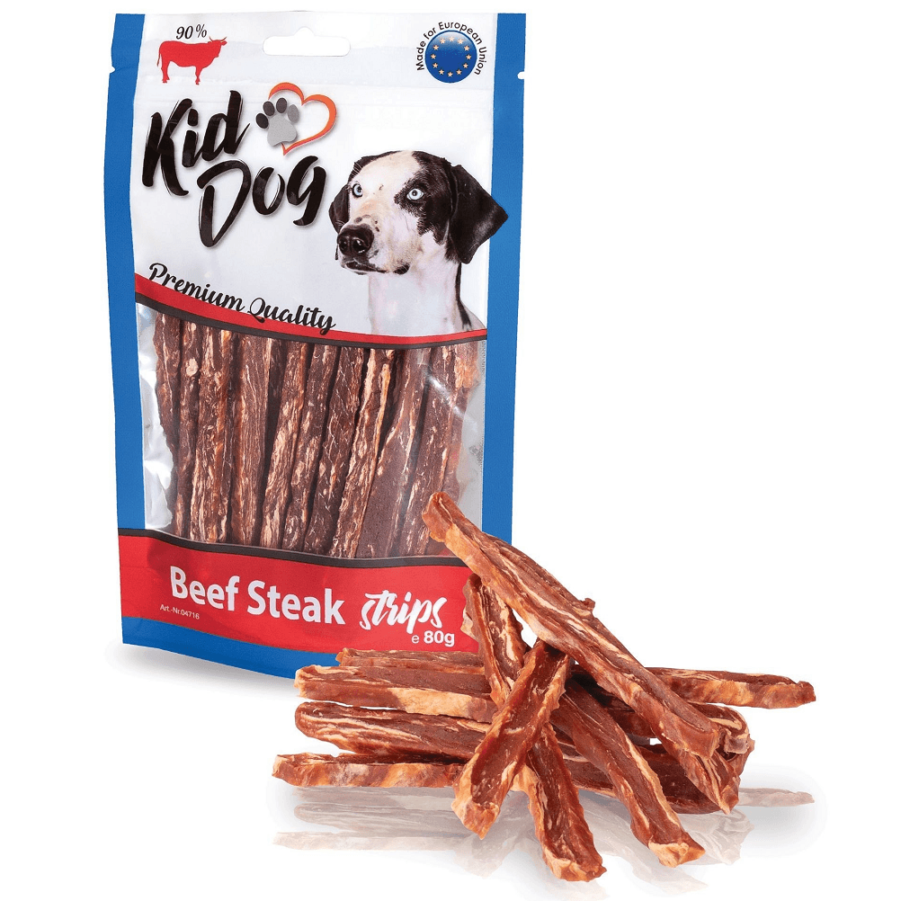 KIDDOG Fasii Friptura de Vită pentru Câini, 80g