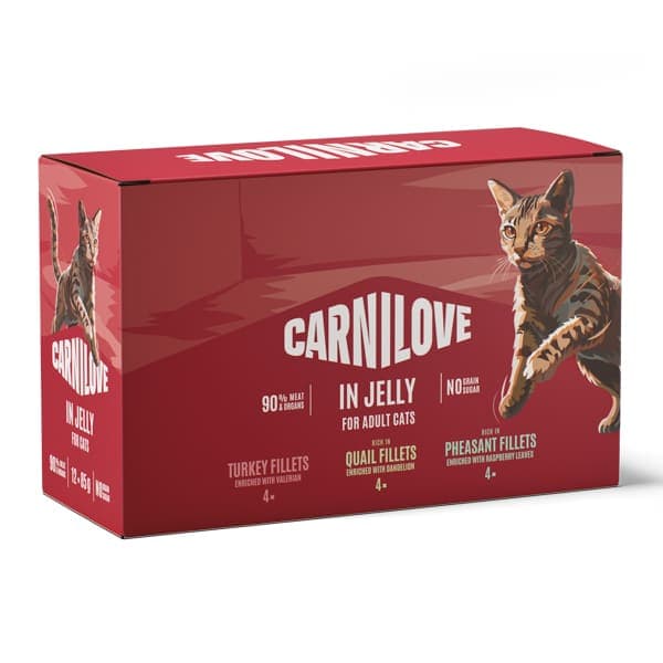 CARNILOVE Cat Pouch in Jelly Multipack 12×85 g |Hrana Umeda Naturala Fara Cereale pentru Pisici, Selectie de Retete cu Carne si Ingrediente Premium in Aspic