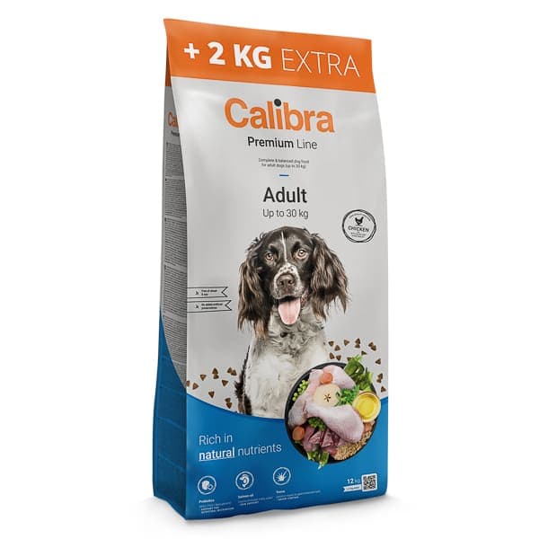 CALIBRA Dog Premium Line Adult cu Pui 12 kg + 2 kg Extra