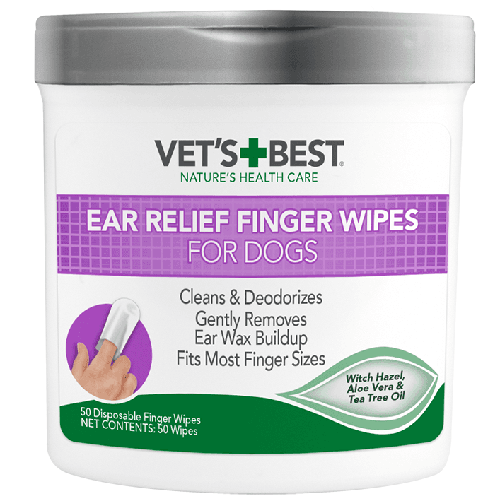 VET'S BEST Ear Relief, Servetele Umede Antiseptice, tip Degetar, Pentru Igiena Urechilor la Caini, 50Buc