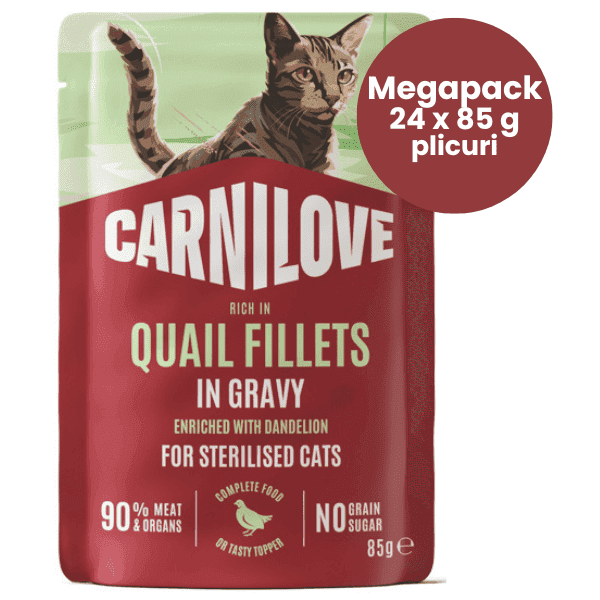 Carnilove Cat Sterilised cu Prepeliță și Păpădie in Sos Box 6x85 g