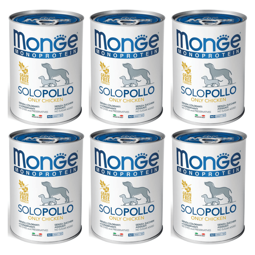 MONGE MONOPROTEIN SOLO Pui, Bax Hrana Umeda Monoproteica, Fara Cereale, Caine, (pateu) 6x400g