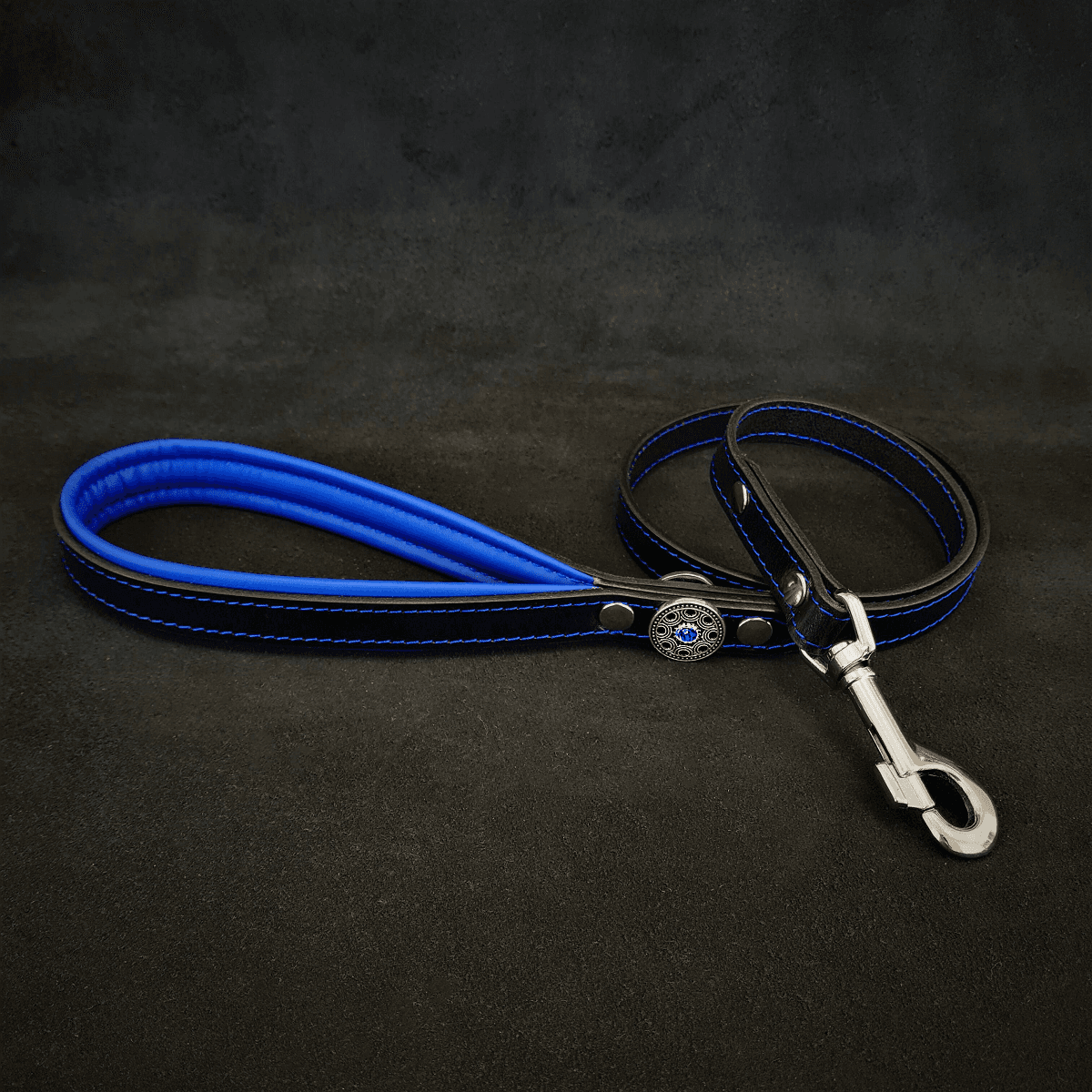 BESTIA DOG GEAR Bijou, Lesa din Piele Pentru Caini, Neagra / Albastra, 110cm