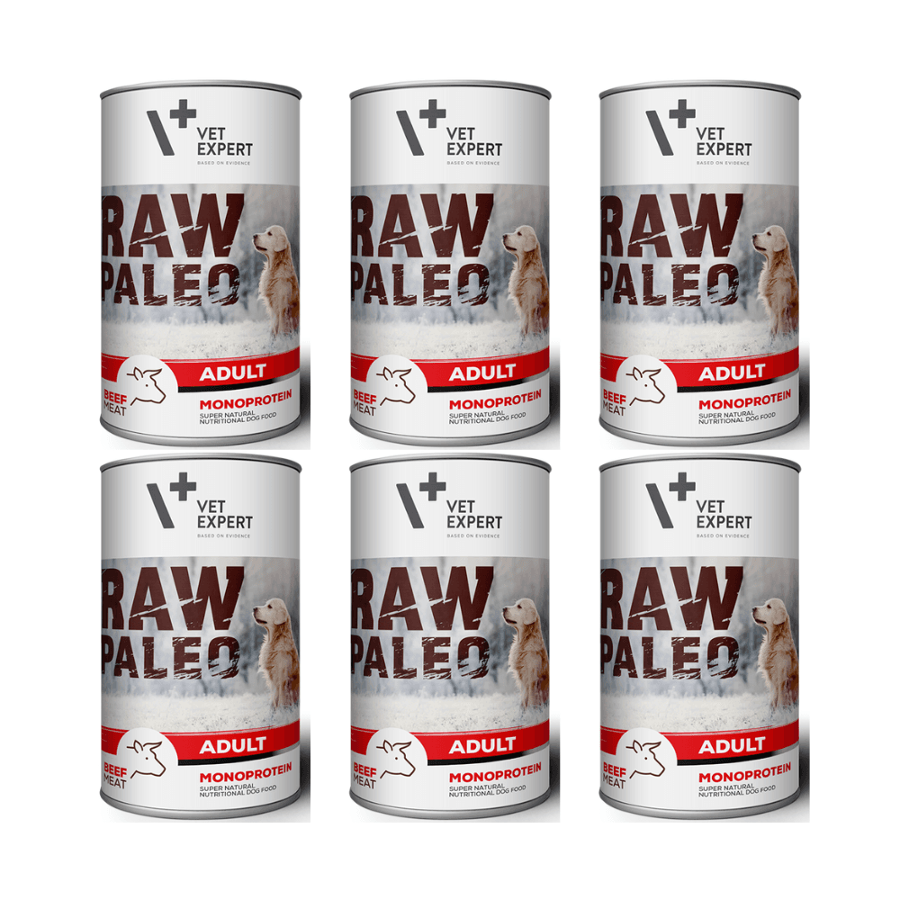 RAW PALEO Adult, Vita, Set Conserve Hrana Umeda Monoproteica, Fara Cereale, Pentru Caini, 6x400g
