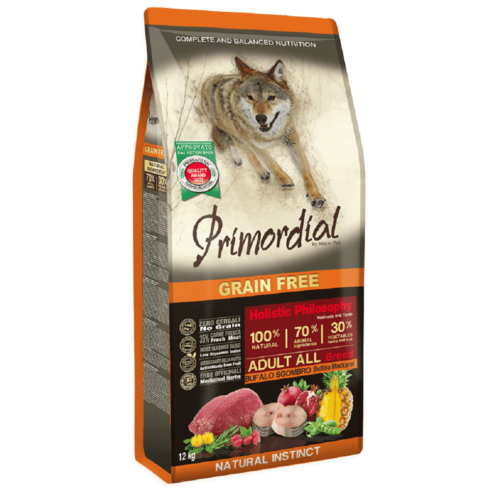 PRIMORDIAL Grain-Free Holistic Dog Adult Bivol si Macrou, 2 kg