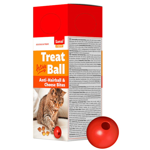 SANAL Treat Ball Active 80 g | Minge Interactiva cu Recompense pentru Pisici | Include Anti-Hairball Bites si Cheese Bites