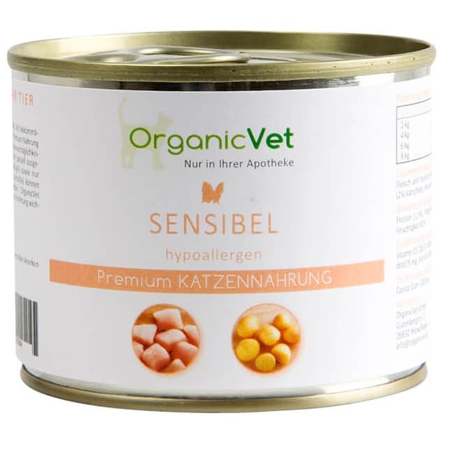 OrganicVet Feline Veterinary Sensibel, Dieta Umeda, cu Carne de Pasare, Pentru Pisici Sensibile, Predispuse la Alergii si Intolerante, 200g