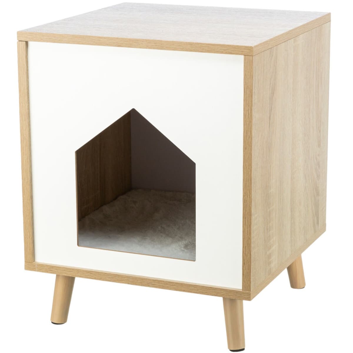 Casuta din Lemn MDF Pentru Caini si Pisici, cu Saltea Detasabila, 40x40x50cm