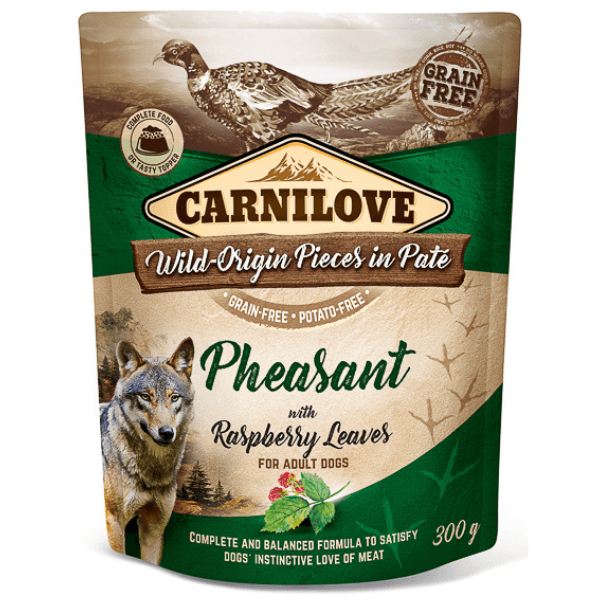 CARNILOVE Dog Pouch Pate Fazan cu Frunze de Zmeur 300 g
