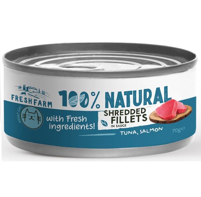 FRESH FARM Shredded Fillets, Ton, Somon si Pui in Sos, 70 g