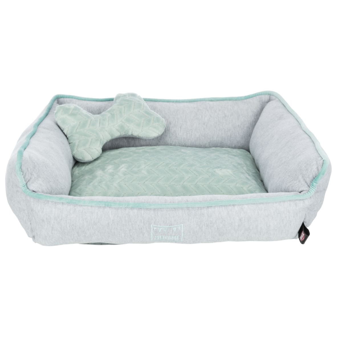 Culcus Pentru Caini sau Pisici JUNIOR BED, Gri / Verde, cu Saltea din Plus si Jucarie, 50x40cm