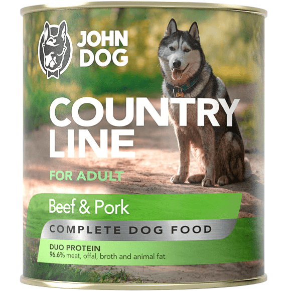 JOHN DOG Country Line Adult, Vita si Porc, Conserva Hrana Umeda Fara Cereale, Caine Adult, 800g