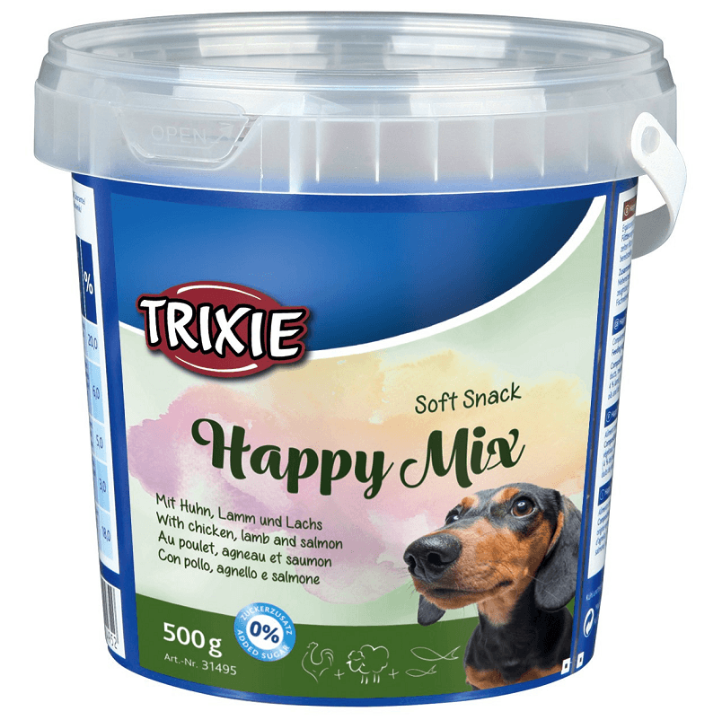 Recompense Pentru Caini, Soft Snack HAPPY MIX, cu Pui, Miel si Somon, 500g