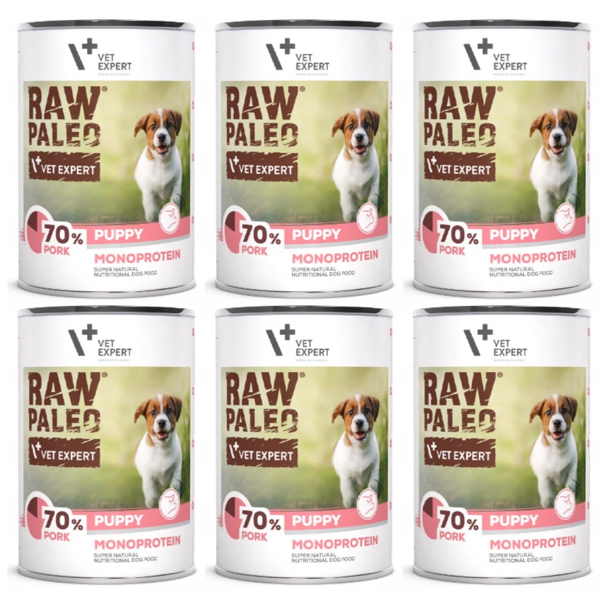 RAW PALEO Puppy, cu Porc, Set Conserve Hrana Umeda Monoproteica, Fara Cereale, Pentru Caini Juniori, 400g