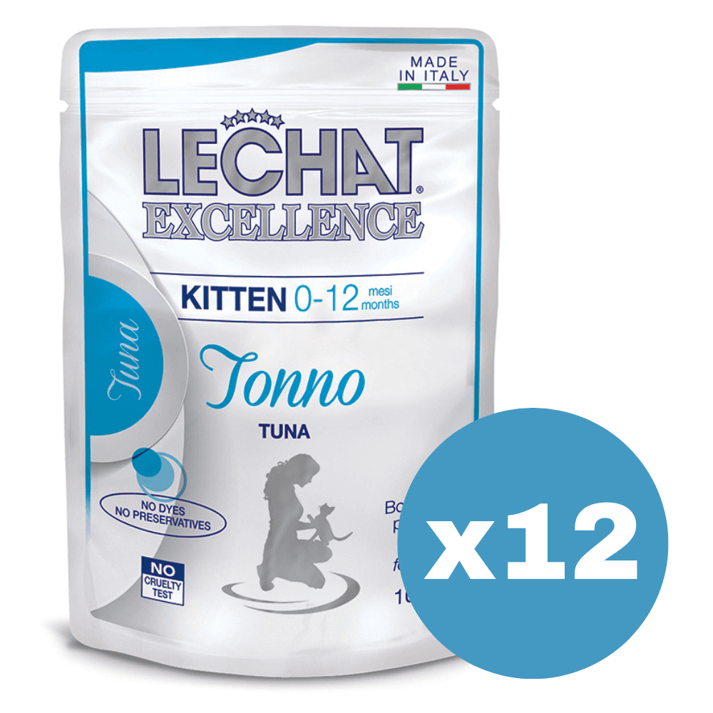 LeChat Excellence Kitten, cu Ton– Set Plicuri Hrană Umedă pentru Pisici Junioare, (bucățele în sos), 12x100 g