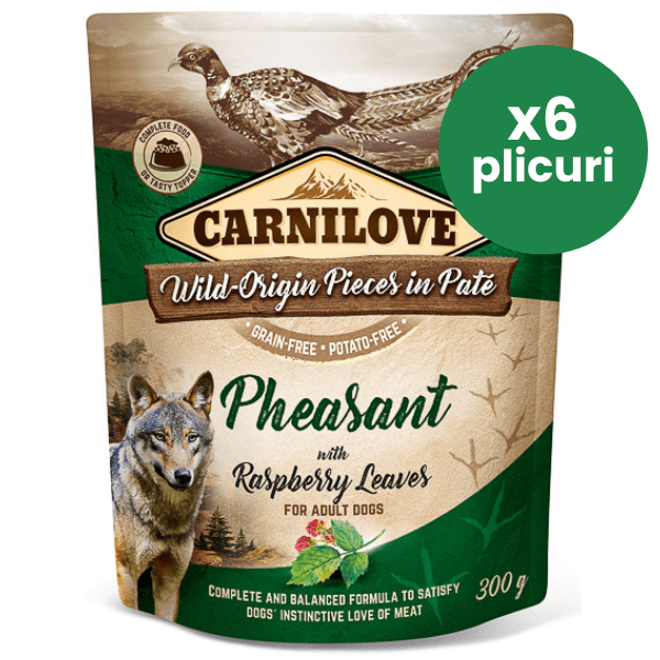 CARNILOVE Dog Pouch Pate Fazan cu Frunze de Zmeur Set 6x300 g