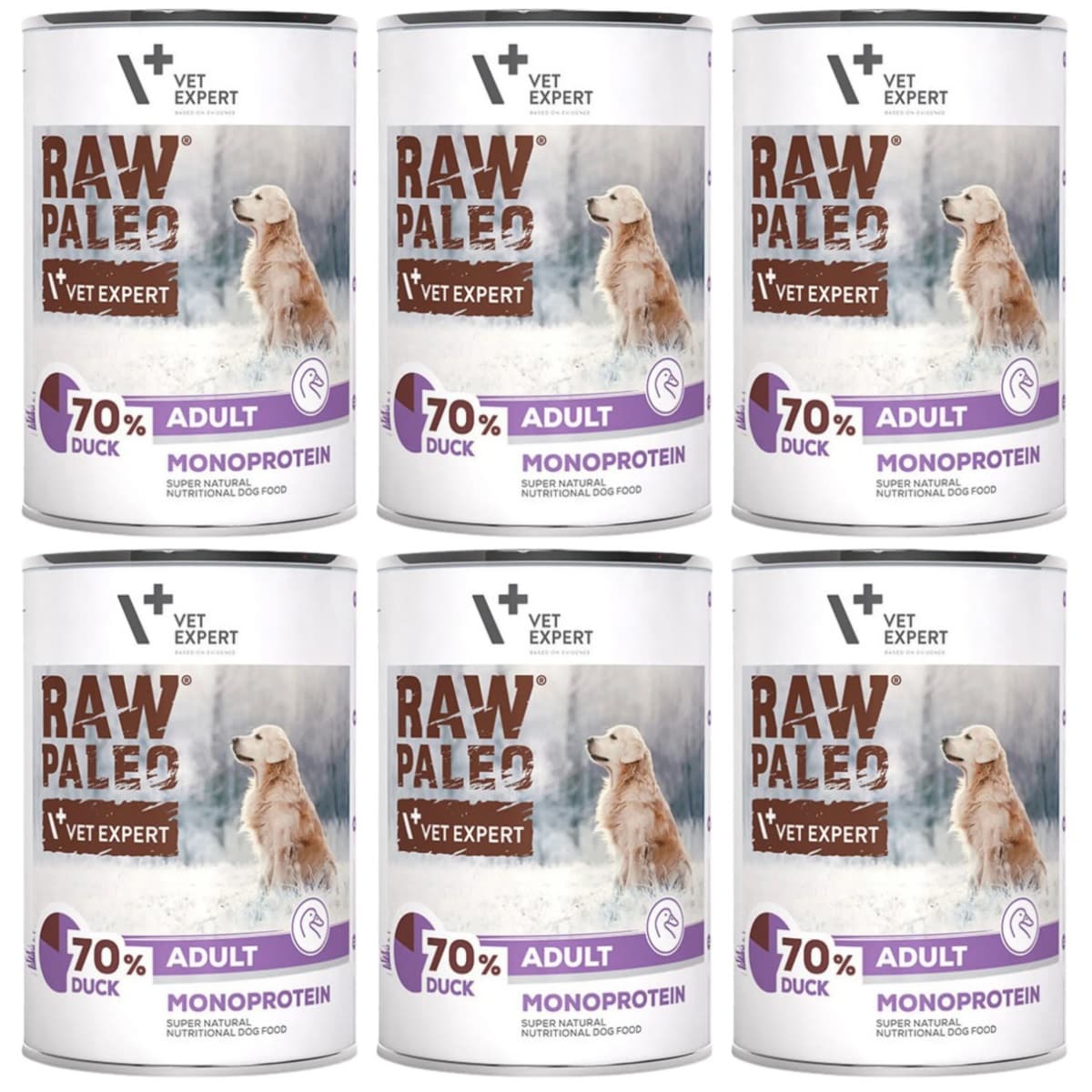RAW PALEO Adult, cu Rata, Set Conserve Hrana Umeda Monoproteica, Fara Cereale, Pentru Caini, 6x400g