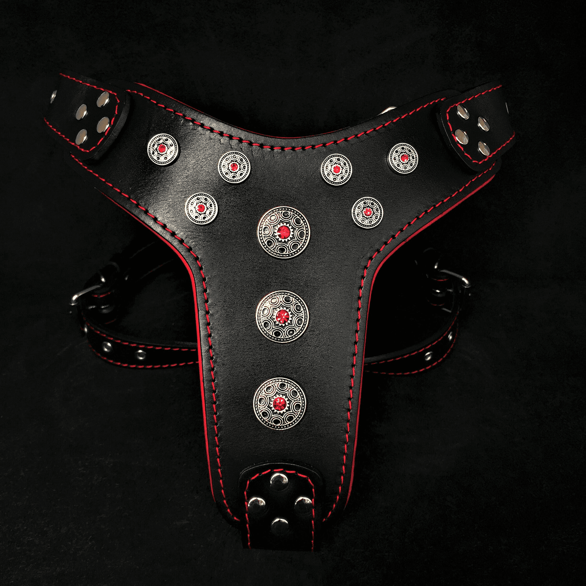 BESTIA DOG GEAR Bijou Negru / Rosu, Ham din Piele Pentru Caini, Marime M, 50x75cm