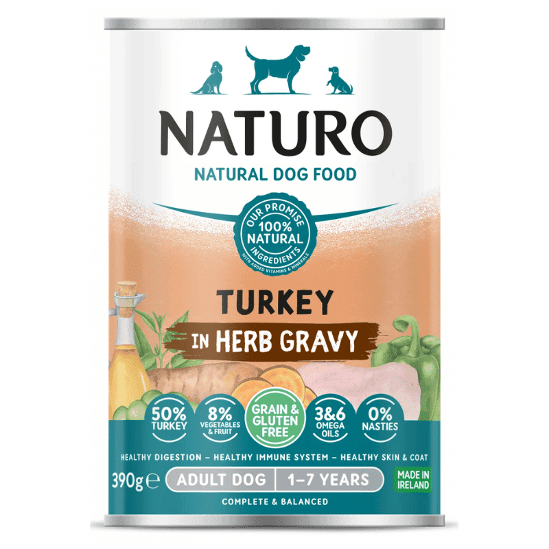 NATURO Adult Dog Grain & Gluten Free cu Curcan in Sos cu Ierburi 390 g