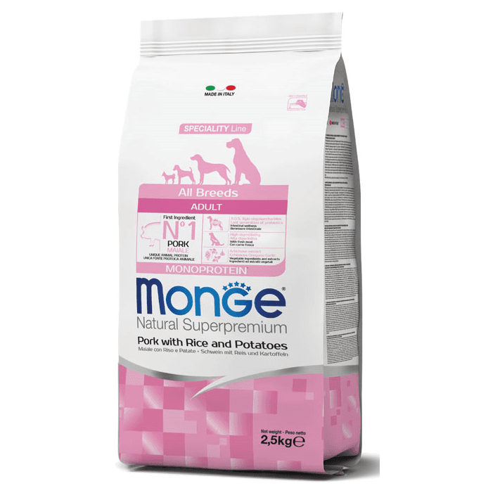 MONGE NATURAL Adult All Breeds, Porc, Hrana Uscata Monoproteica Caine, 2.5kg
