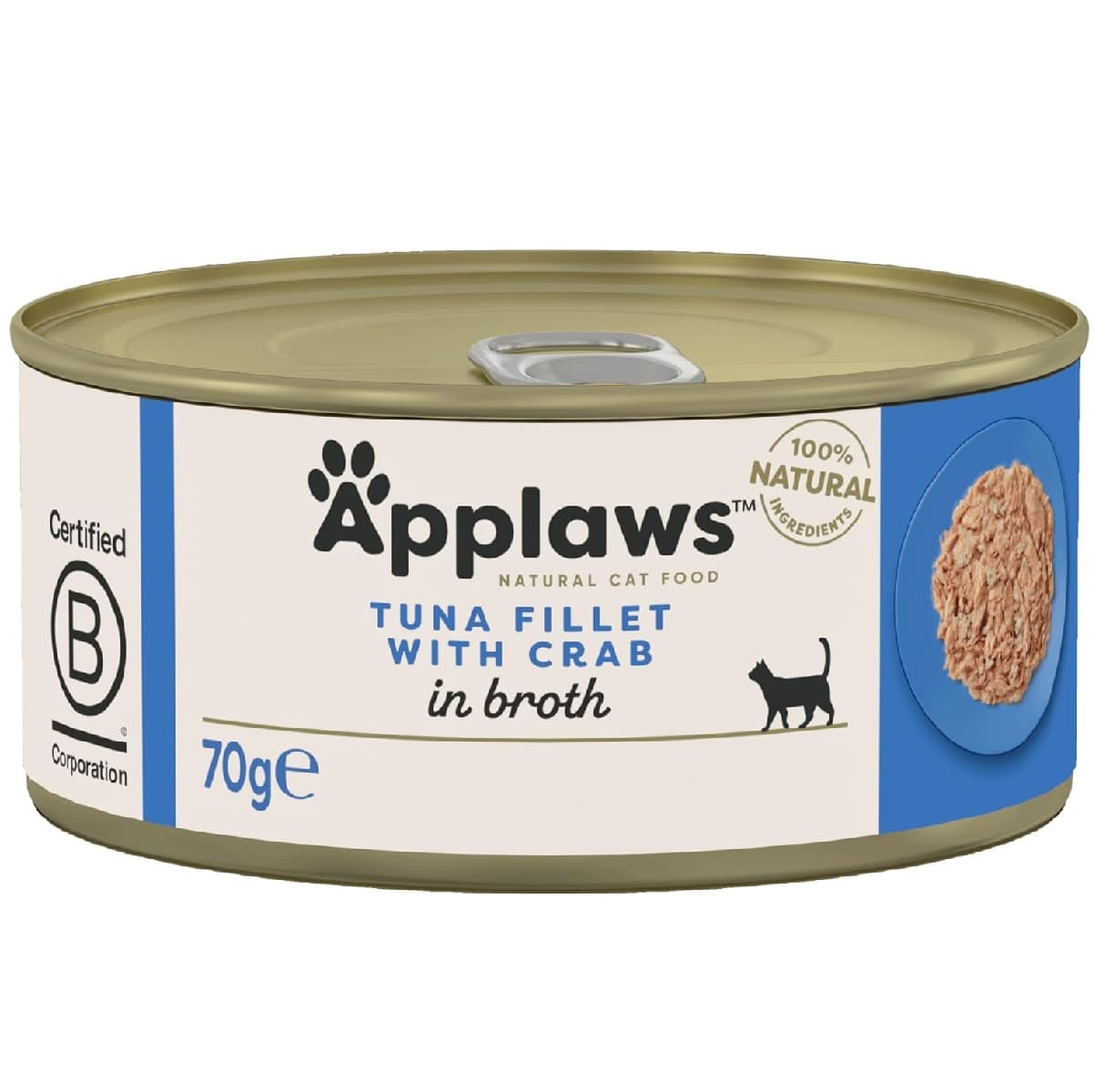 APPLAWS 100% Natural, Conserva Hrana Umeda Pisici, Fillet Ton si Crab 70g