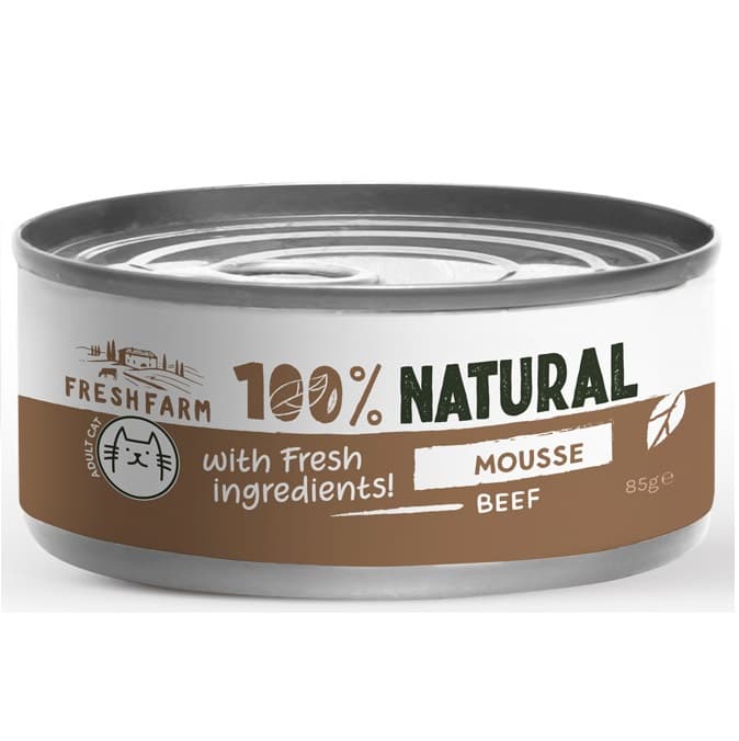 FRESH FARM Mousse Pate, cu Vita si Pui, 85 g - Hrana Umeda Fara Cereale pentru Pisici, Textura Fina de Pate