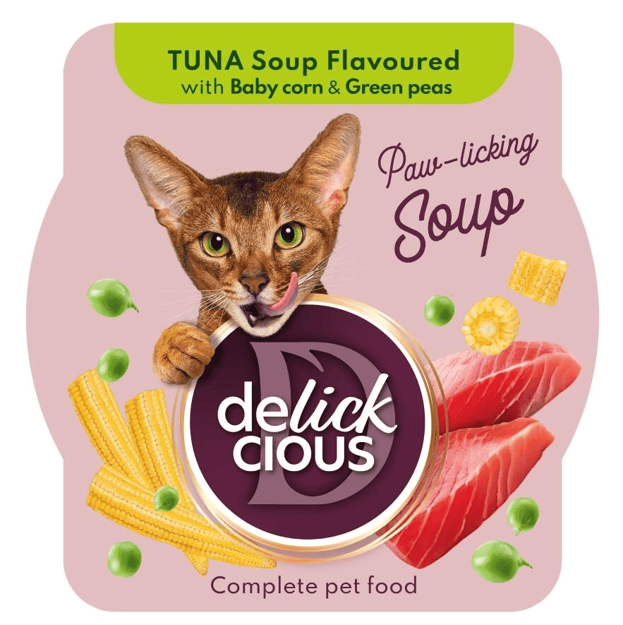 DELIKCIOUS Cat Supă de Ton cu Porumb si Mazăre 80 g