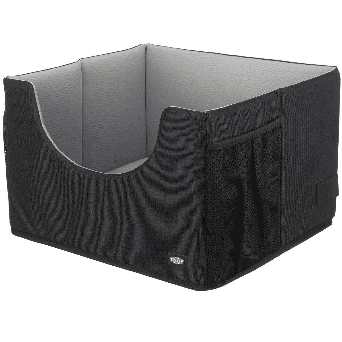 Scaun Auto Pentru Caini, cu Pereti Inalti, Negru cu Gri, 45x40x28cm