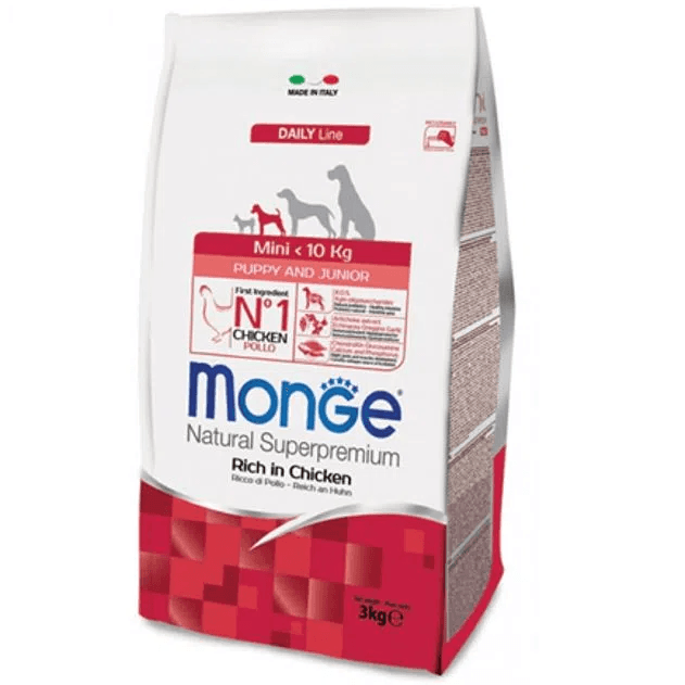 MONGE NATURAL Puppy & Junior Mini, Pui, Hrana Uscata Monoproteica Caine Junior, Digestie Optima 3kg