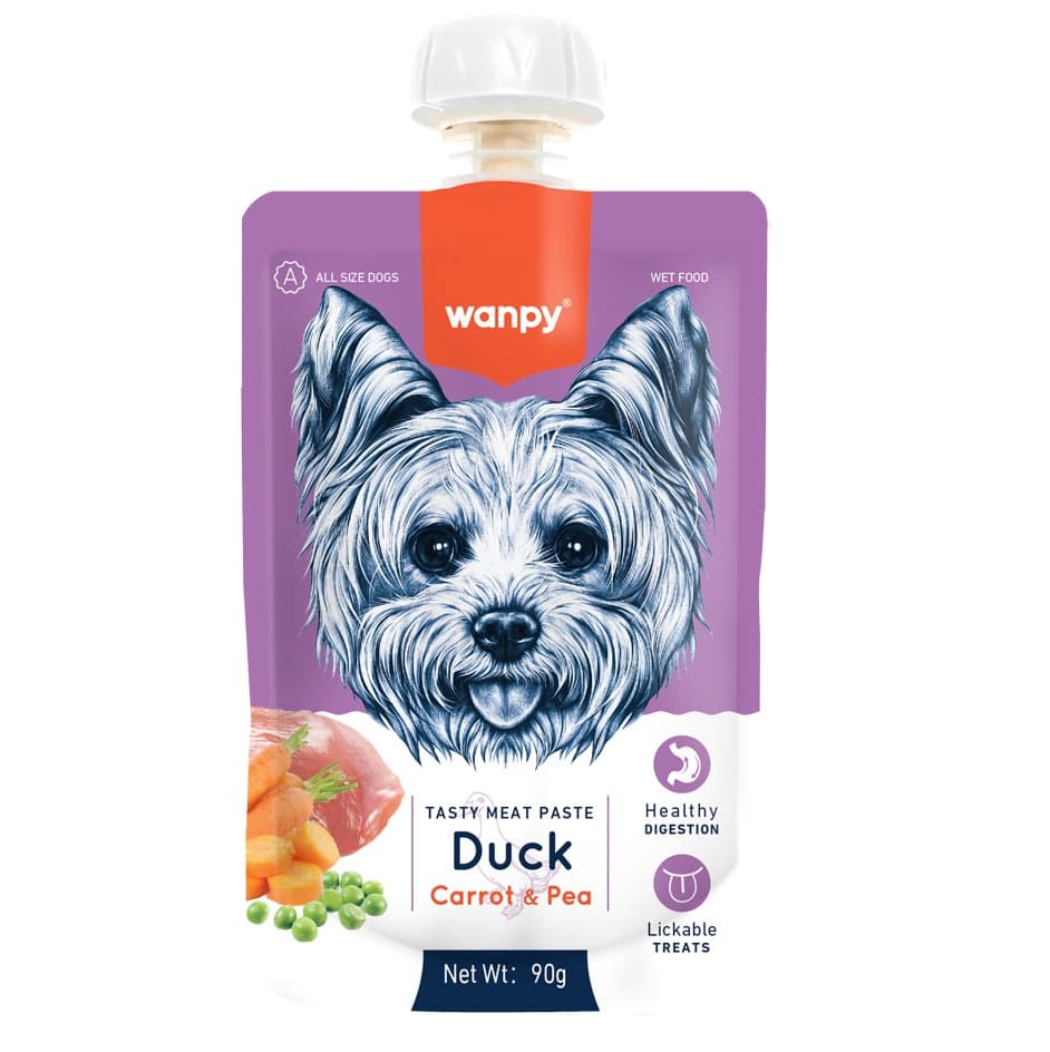 WANPY Tasty Meat Paste Duck, Carrot & Pea, 90 g – Recompensa pentru Caini, Pasta Cremoasa Superpremium cu Rata, Morcov, Mazare si Vitamine Esentiale