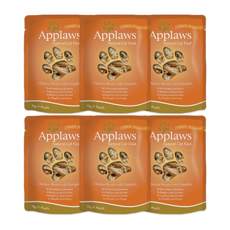 APPLAWS 100% Natural Bax Hrana Umeda Pisici, Piept de Pui si Dovleac in Supa, 6x70g
