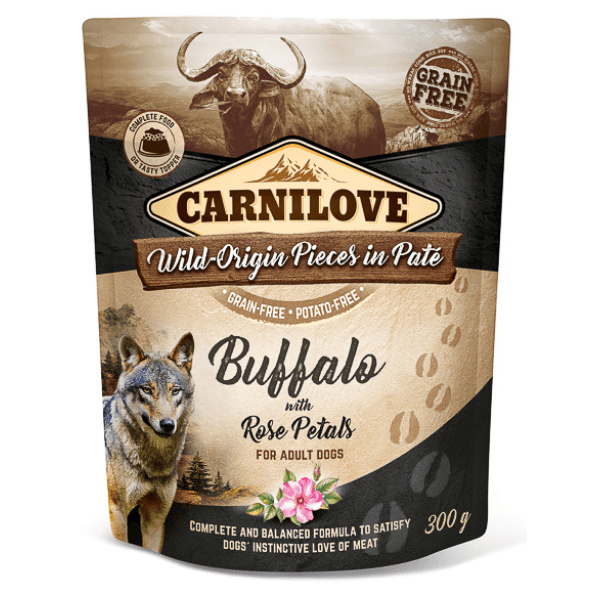 CARNILOVE Dog Pouch Pate Bivol cu Petale de Trandafir 300 g