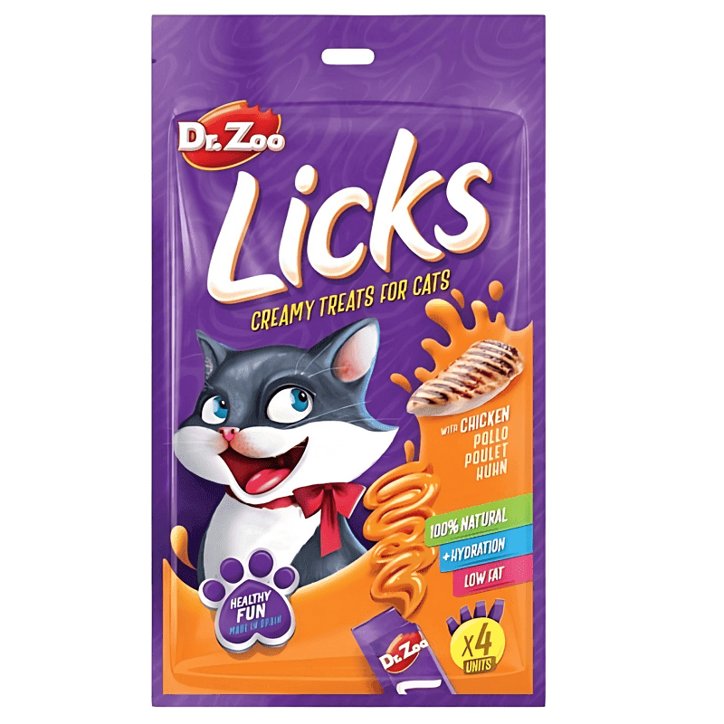 DR. ZOO Licks Pui 4 x 15 g | Recompensa Cremoasa pentru Pisici