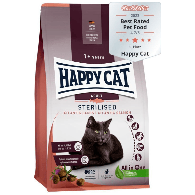 HAPPY CAT Sterilised Adult Atlantic cu Somon de Atlantic și Ierburi Naturale