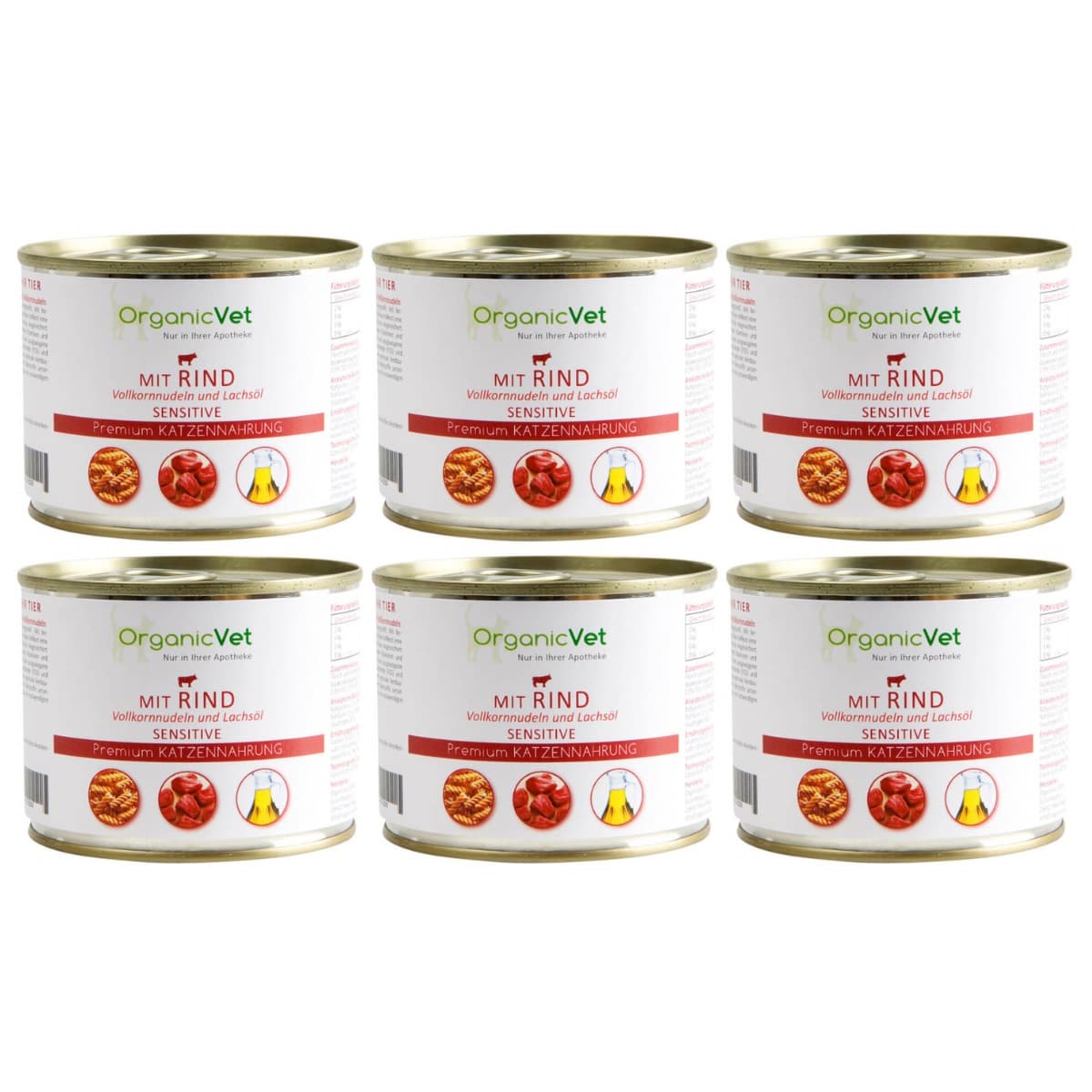 OrganicVet Feline Sensitive, cu Vita, Paste si Ulei de Somon, Set Conserve Hrana Umeda Pentru Pisici, 6x200g