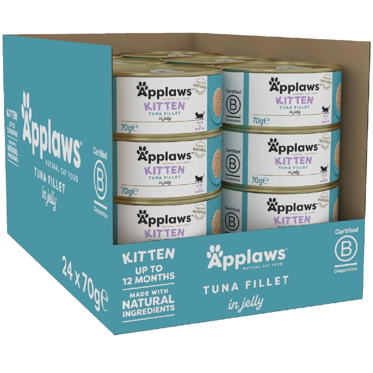 APPLAWS 100% Natural Kitten, Bax Conserve Hrana Umeda Pui Pisica, Fillet Ton in Aspic, 24x70g