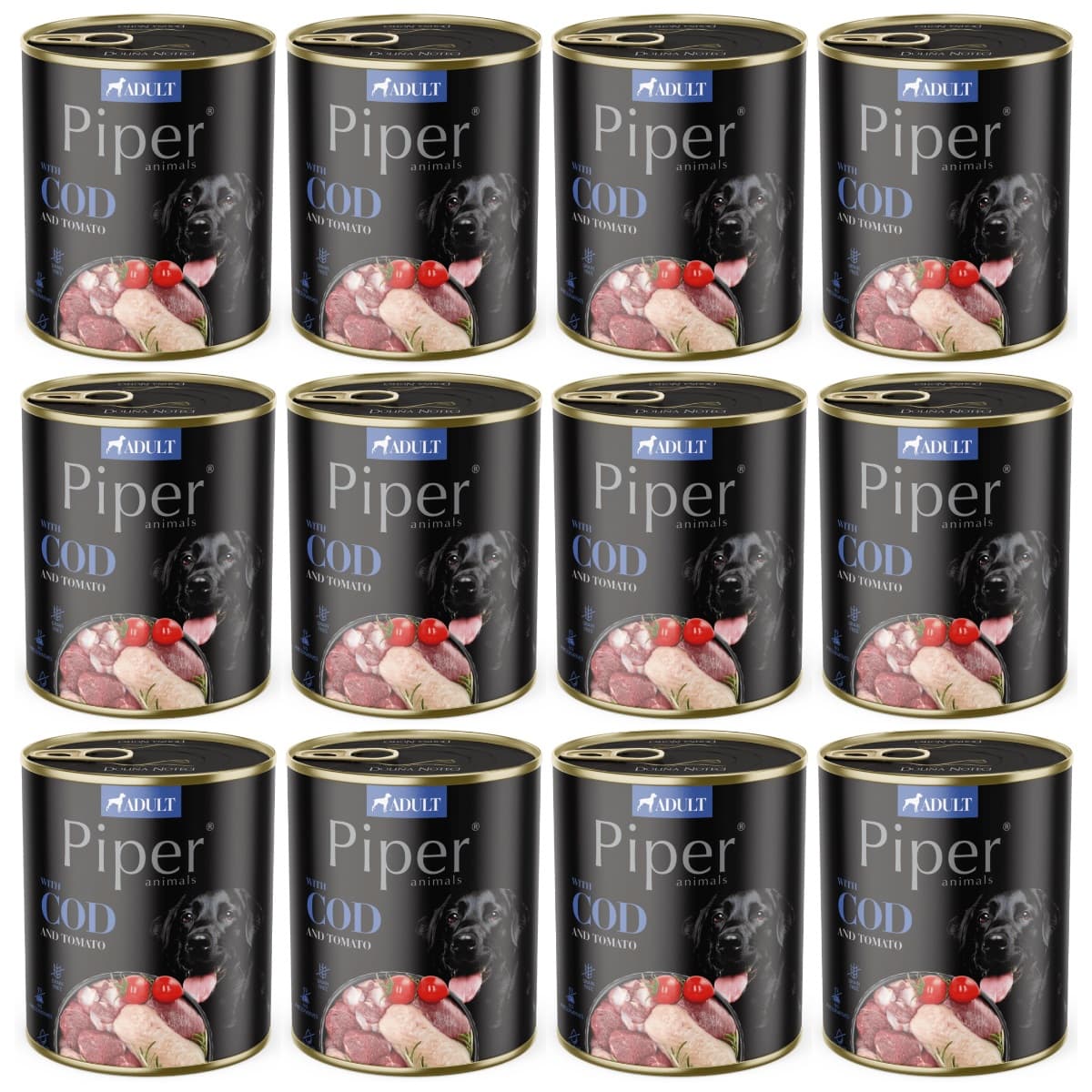 PIPER Animals, cu Cod si Tomate, Set Conserve Hrana Umeda Pentru Caini, 12x800g