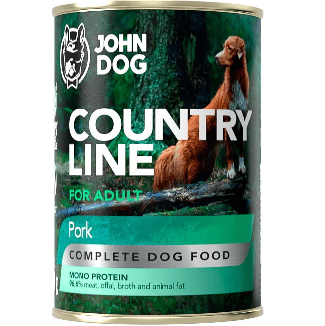 JOHN DOG Country Line Adult, cu Porc, Conserva Hrana Umeda Monoproteica, Fara Cereale, Caine Adult, 400g