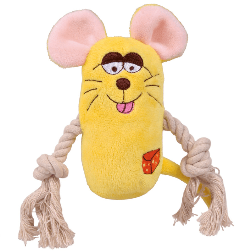 Jucarie Caini Figurine din Plus si Franghie, cu Sunet 13 cm