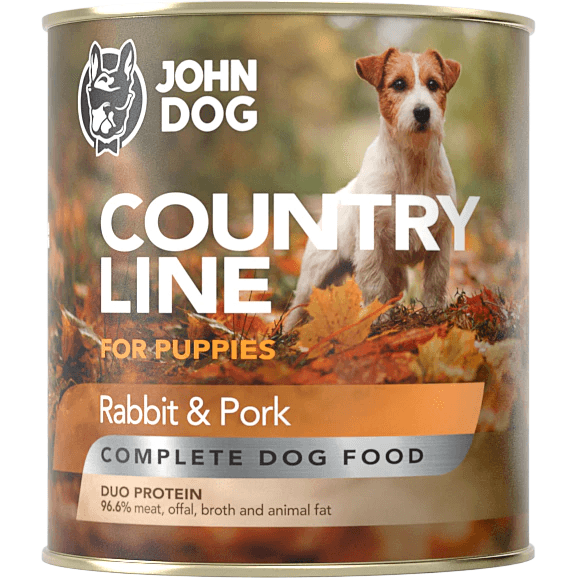 JOHN DOG Country Line Puppy, Iepure si Porc, Conserva Hrana Umeda Fara Cereale, Caine Junior, 800g