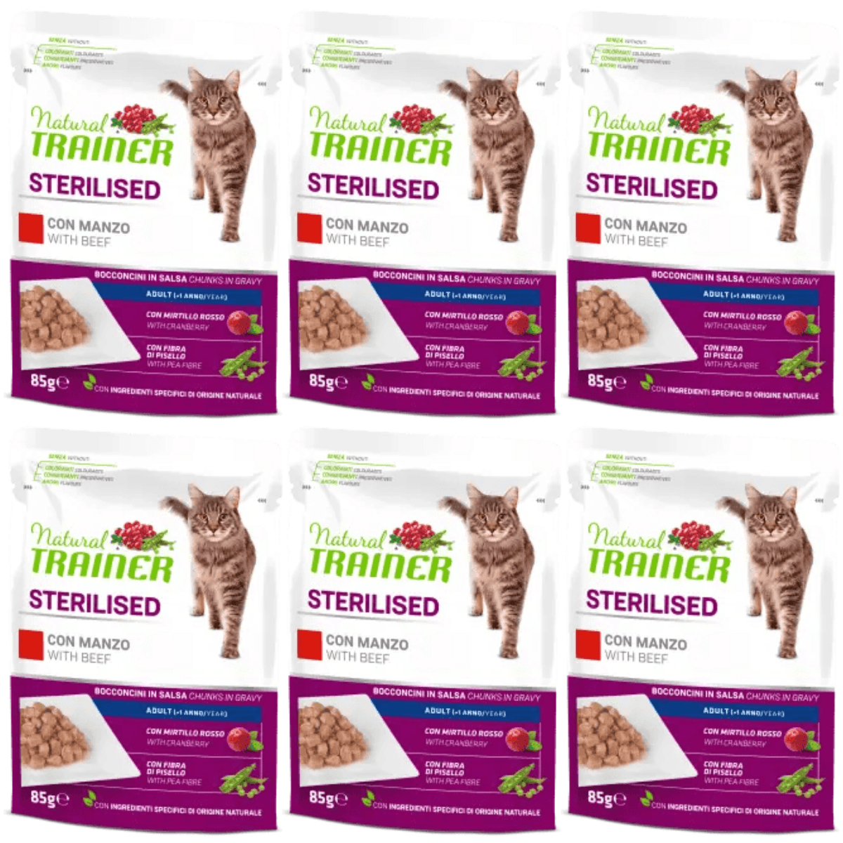 NATURAL TRAINER Cat Sterelised, cu Vita, Set Plicuri Hrana Umeda Pisici Sterilizate, 6x85g