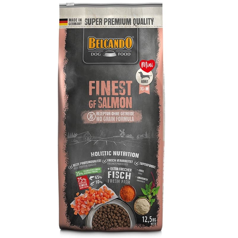 BELCANDO Finest Grain Free, cu Somon, Hrana Uscata Fara Cereale Pentru Caini de Talie Mica si Medie, 12.5kg